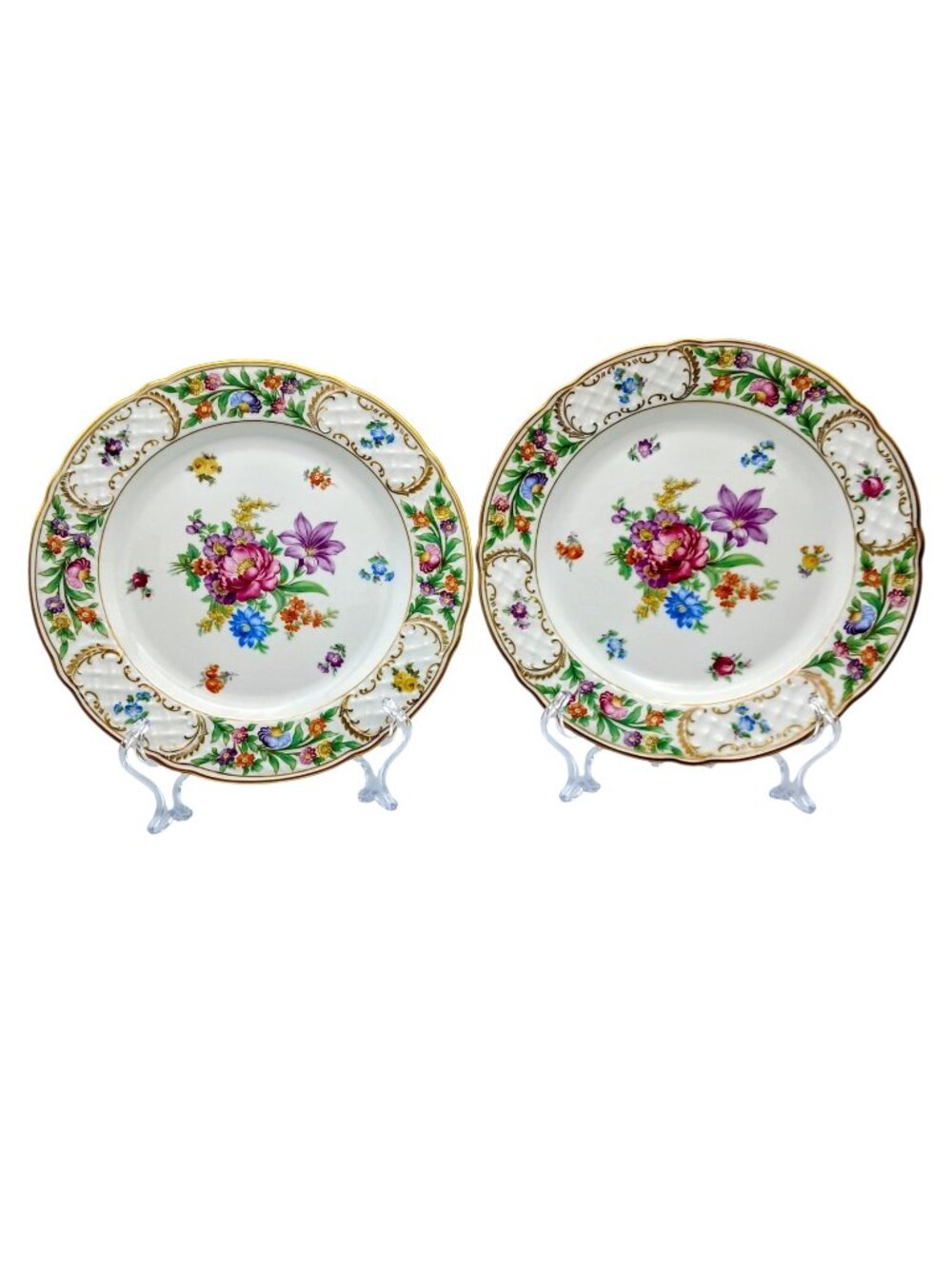 2 Schumann Bavaria Empress Dresden Flowers Dinner Plates Pointed Purple 10.25"
